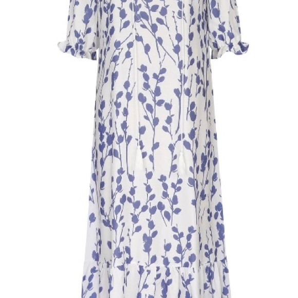 Floral leafy Blue and White Women's Dress - Picture 1 of 5
